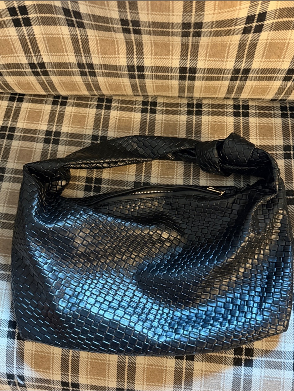 Source Unknown Black Woven Hobo Bag with Knotted Strap